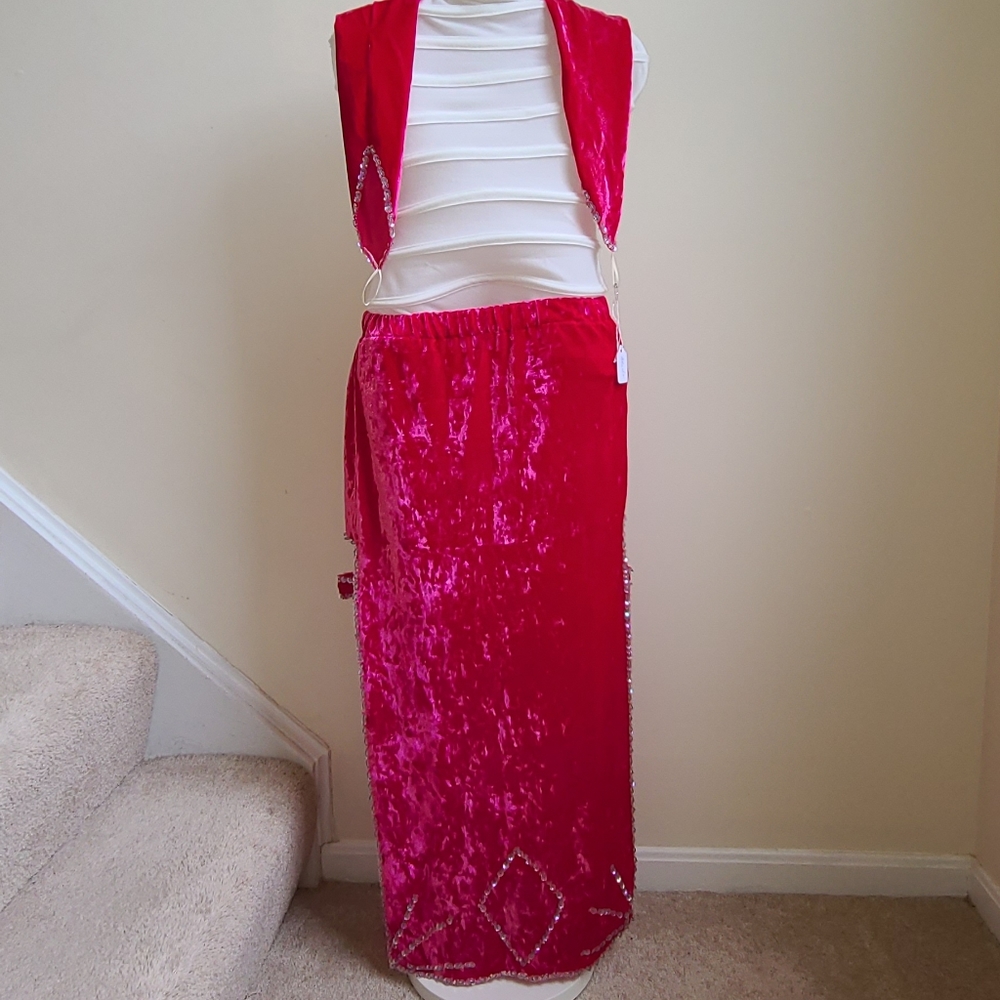 3 Peice Fuscia & Silver Dance Skirt Set